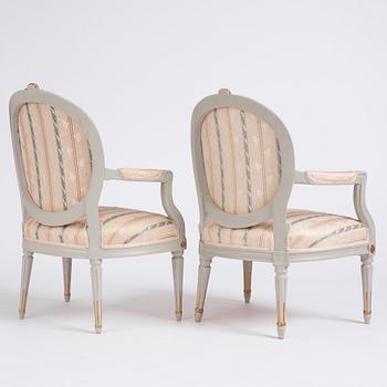 A pair of Gustavian carved armchairs, late 18th century.