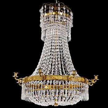 141. A Swedish late Empire gilt brass nine-light chandelier, 1830's.