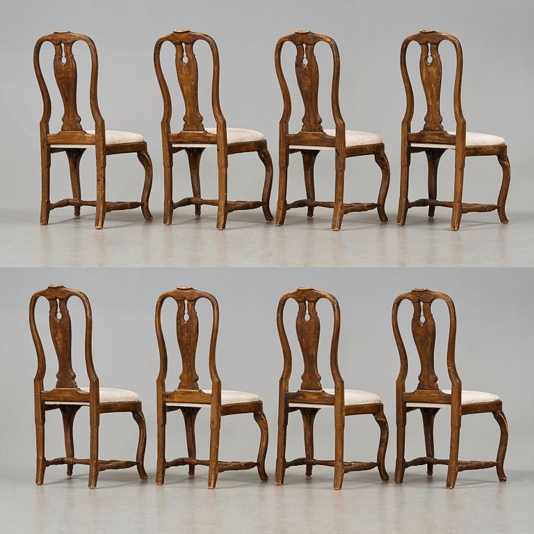 Eight Swedish Rococo 18th century chairs.