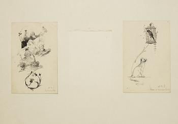 Carl Larsson, 6 st teckningar, signerade C.L., tusch och täckvitt på papper, monterade på kartong.