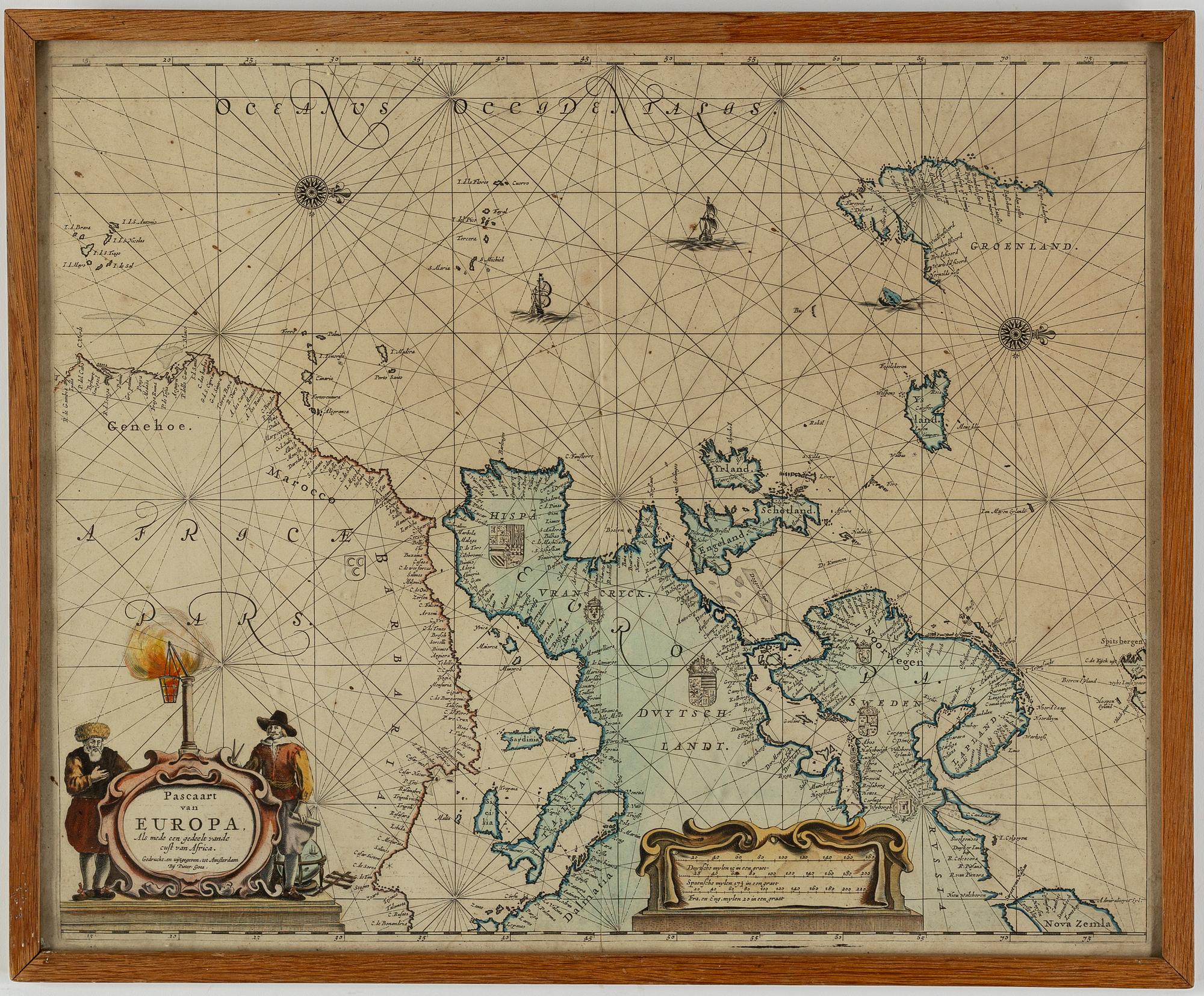 A 1600s hand-coloured map, copper engraving, Pieter Goos.