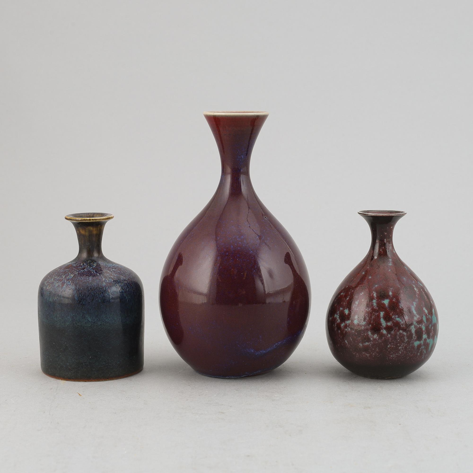 Sven Wejsfelt, a set of three stoneware vases, Gustavsbergs studio.