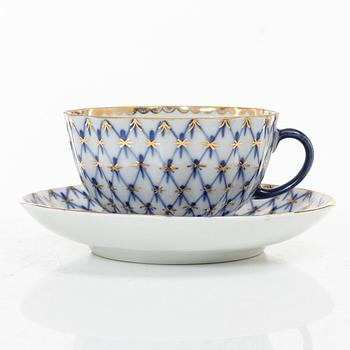 A 15-piece coffee and tea service, 'Cobalt Net', Lomonosov, Soviet Union.