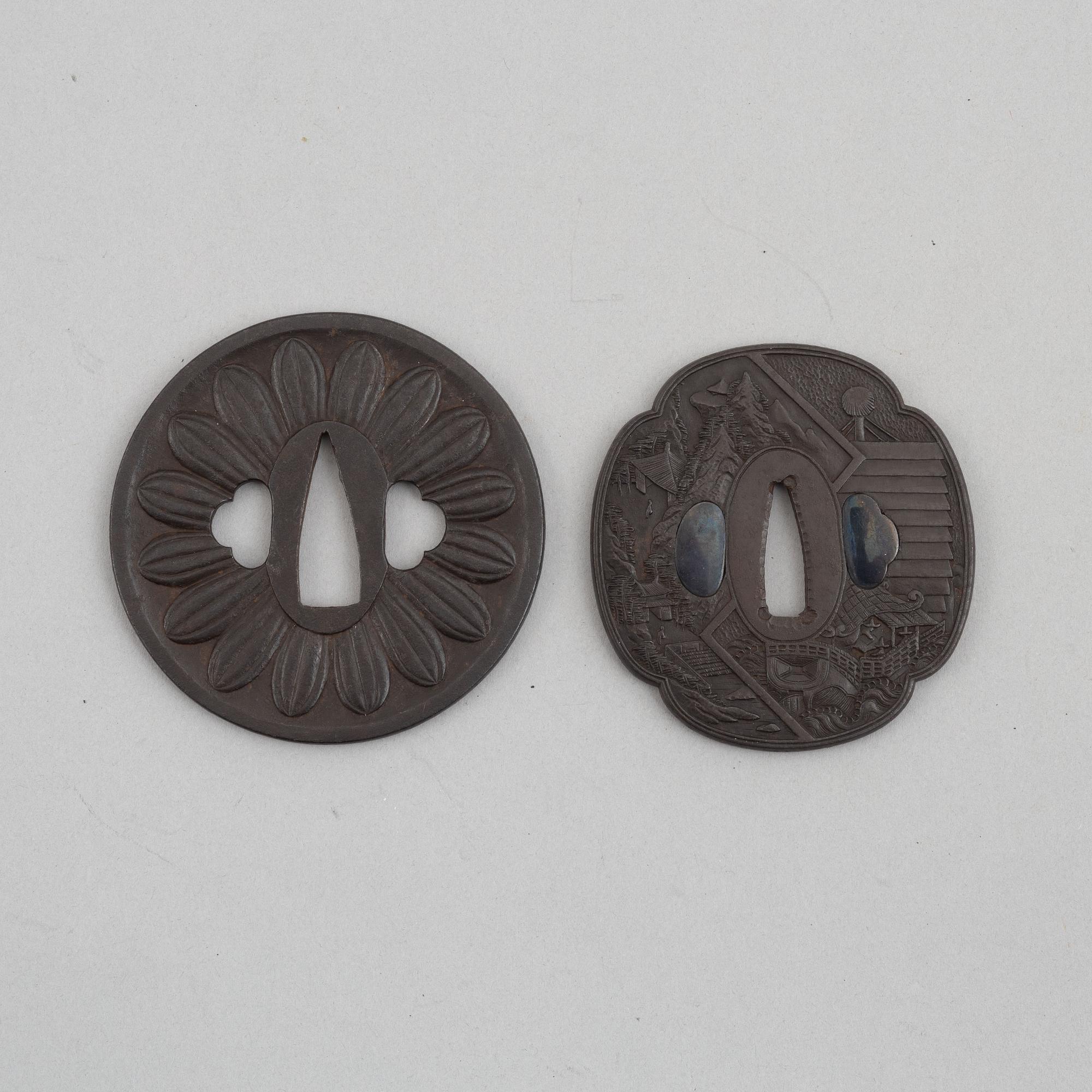 Two iron tsubas, mumei, Edo/Meiji.