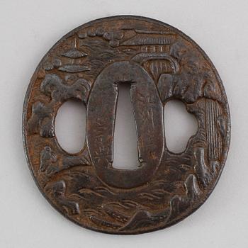 TSUBA, järn, Soyo, tidig Edo, (Edo 1603-1868), signerad.