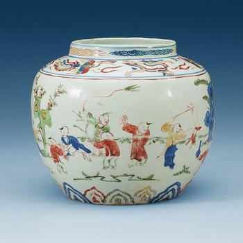 A wucai jar, Ming dynasty with Wanli six character mark and of the period (1573-1620).