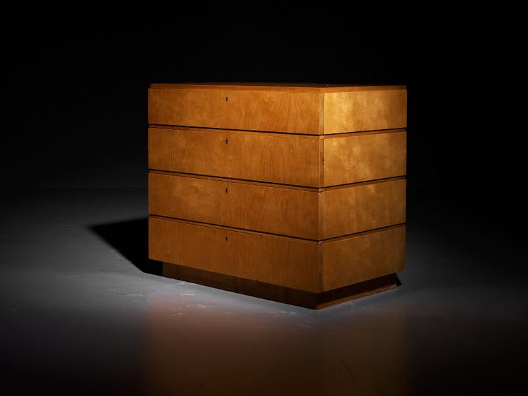 Axel Einar Hjorth, a modernist birch chest of drawers, 'Typenko', Nordiska Kompaniet, Sweden 1930's.