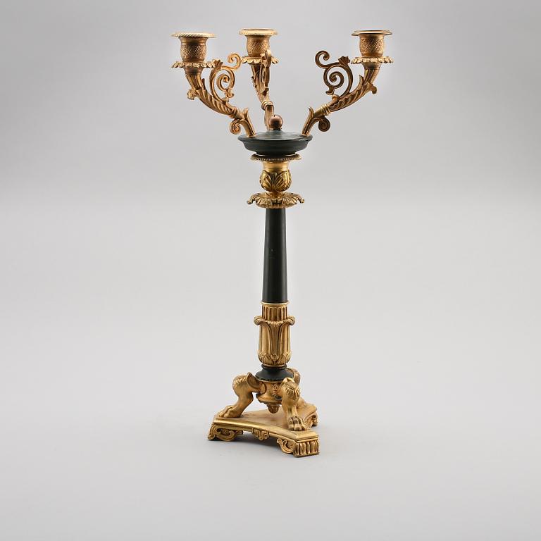 KANDELABER, förgylld brons, empirestil, 1800-tal.
