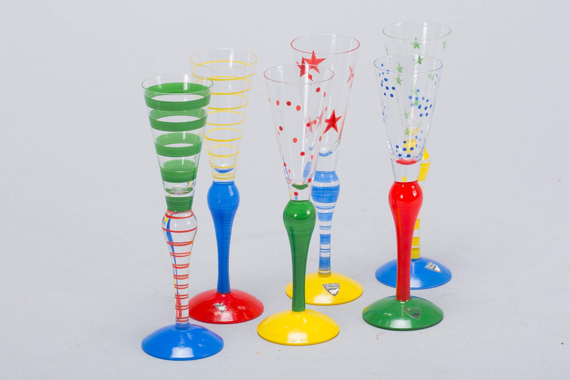SNAPSGLAS, 6 st. Orrefors "Clown", design Anne Nilsson.