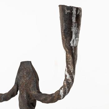 A two-light wrought iron candlestick, Sweden, 18th / early 19th century.