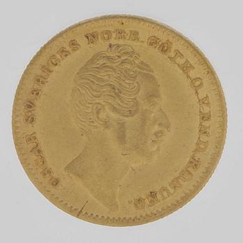 A Swedish 1 Dukat in gold, with the Swedish and Norwegian King Oscar I, 1848/4.