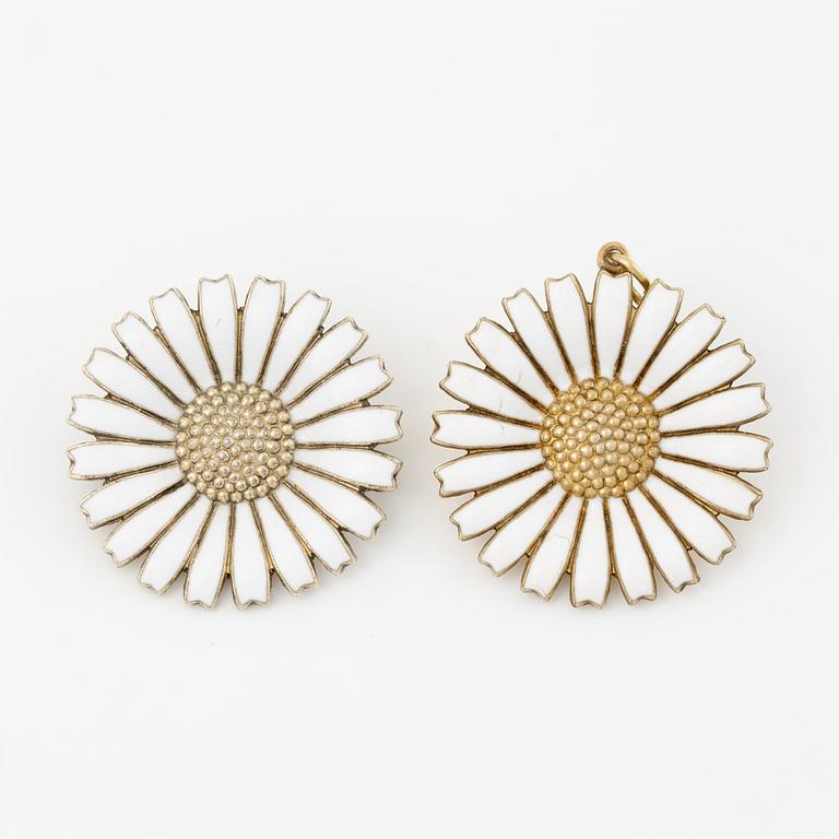 Georg Jensen and A Michelsen "Daisy" a bracelet, a pendant, and a brooch silver gilt and enamel.