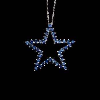 HÄNGE MED KEDJA, 14 k vitguld, safirer tot ca 1.25 ct.