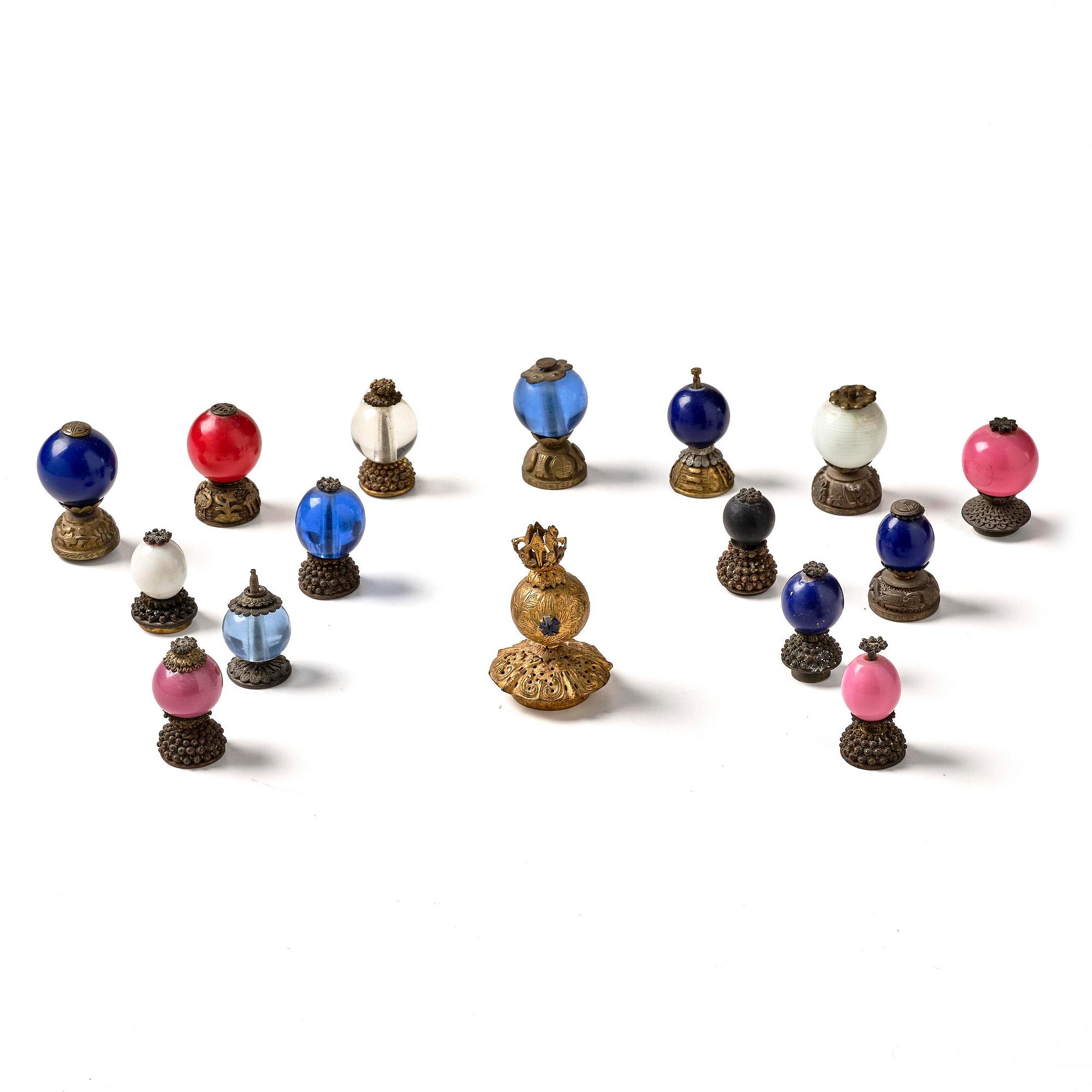 A group of 16 gilt-metal mandarin insignias, Qing dynasty, 19th century.