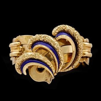 141. A gold and blue enamel bangle, c. 1870.