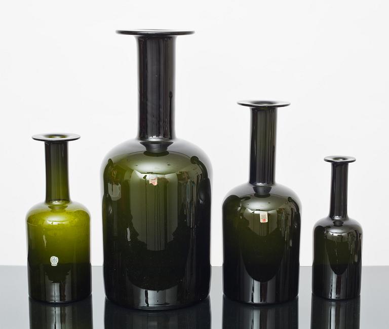 VASER, glas, 4 st, Otto Bauer, Kastrup/Holmegaard, 1900-talets andra hälft.