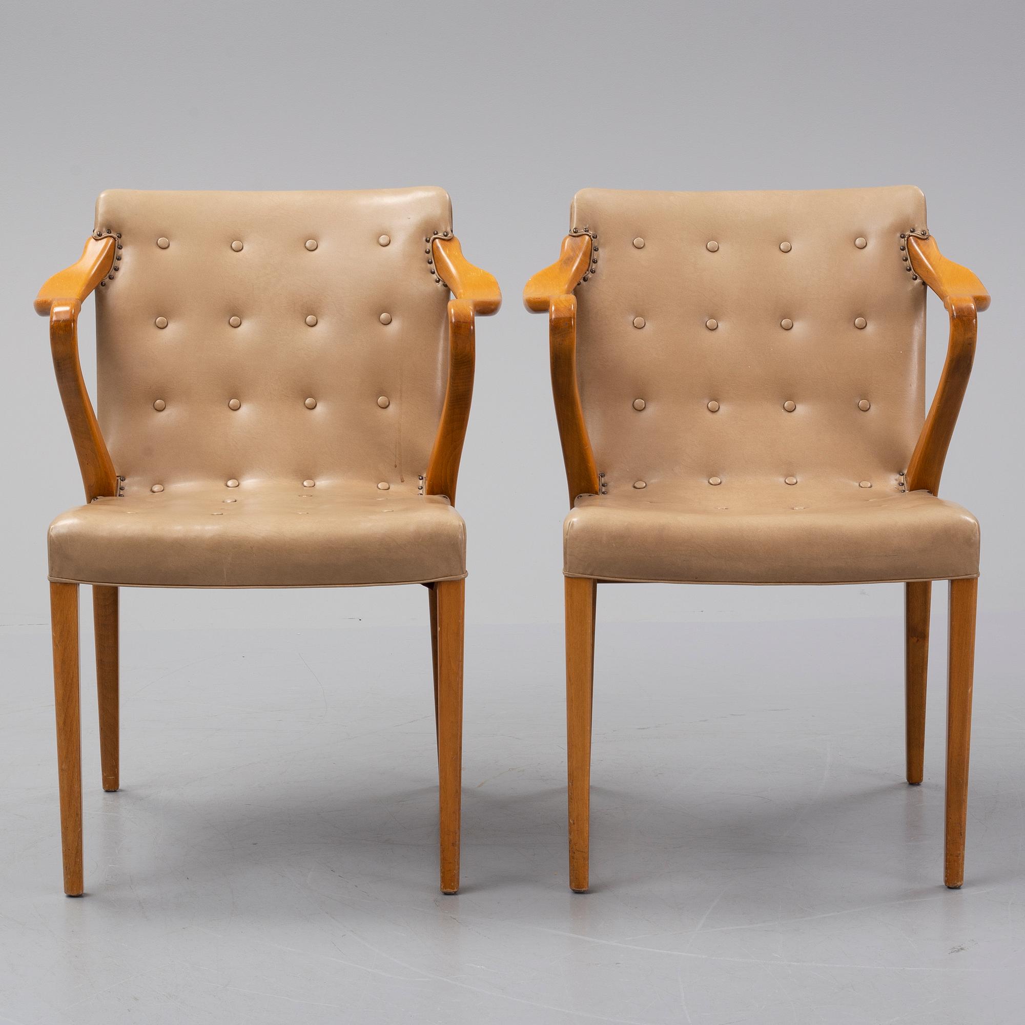 Axel Larsson, a pair of beech armchairs, Svenska Möbelfabriken, Bodafors, 1940's.