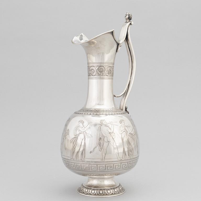 A silver wine jug, mark of Emil Ferdinand Dahl, Copenhagen 1865.