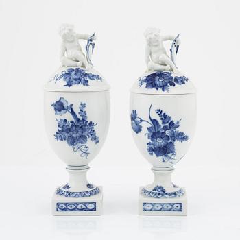 A pair of lidded urna, 'Blue flower', Royal Copenhagen, Denmark.