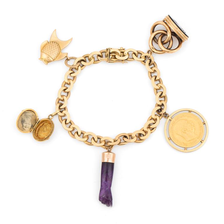 ARMBAND, pansarlänk med berlocker.