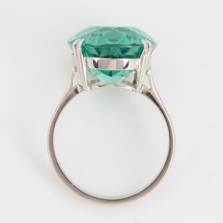 Large greenblue oval faceted tourmaline  cocktail ring.