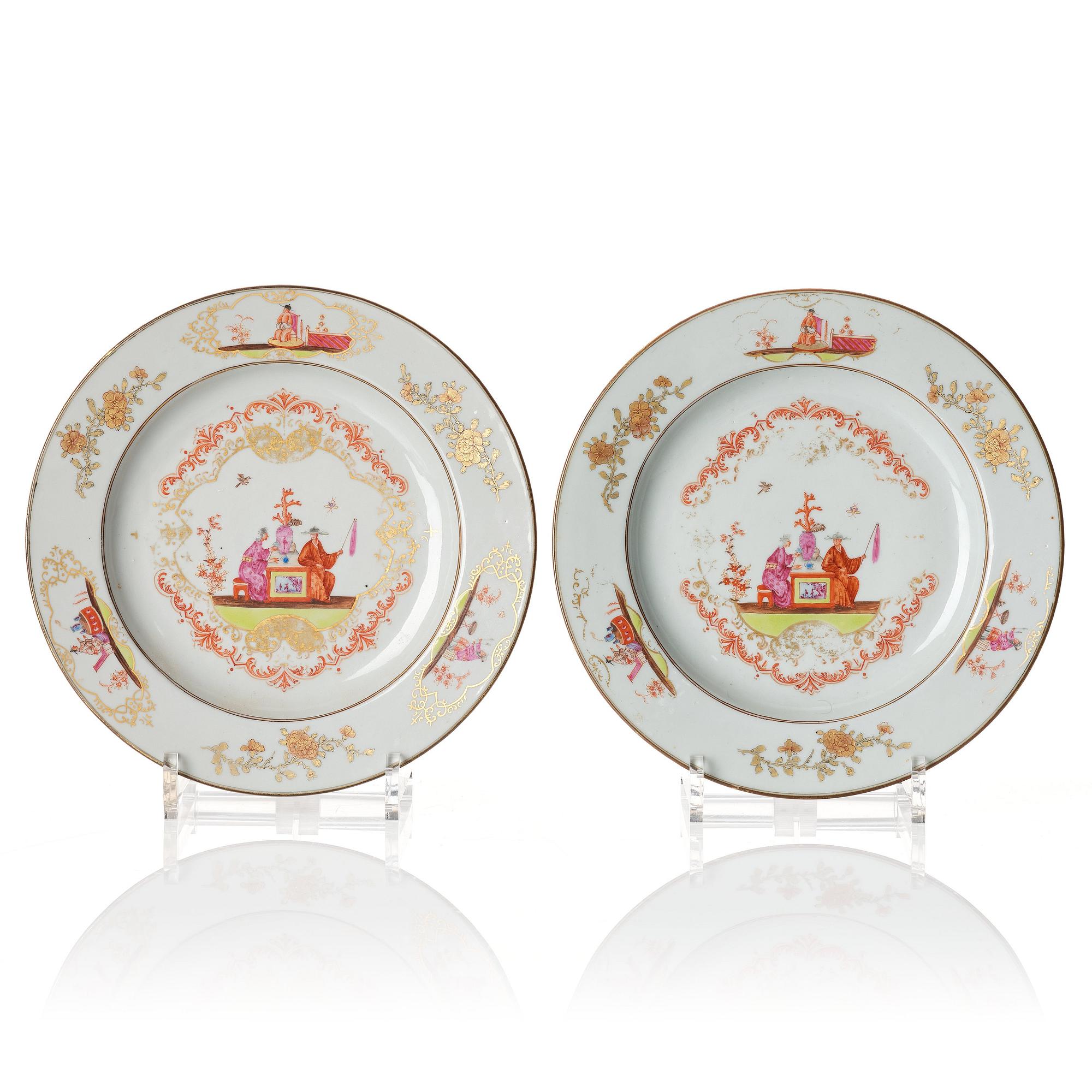 A pair of European Subject dishes, Qing dynasty, Qianlong (1736-95).