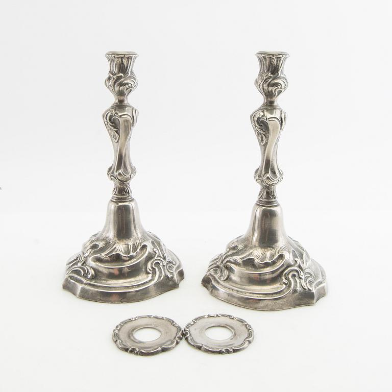 Candelabras 2 pairs Rococo-style pewter 20th century.