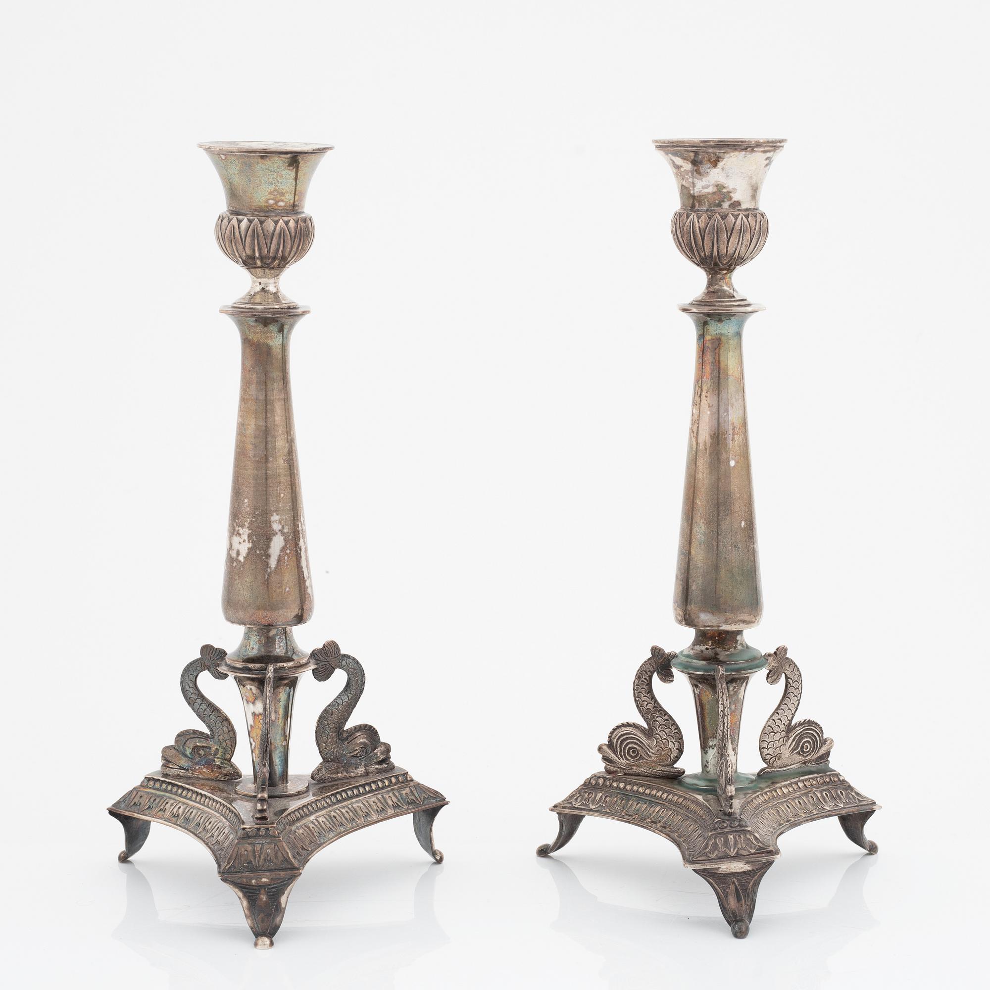 Ljusstakar, ett par, silver, en av Adolf Zethelius, Stockholm 1819, Empire.