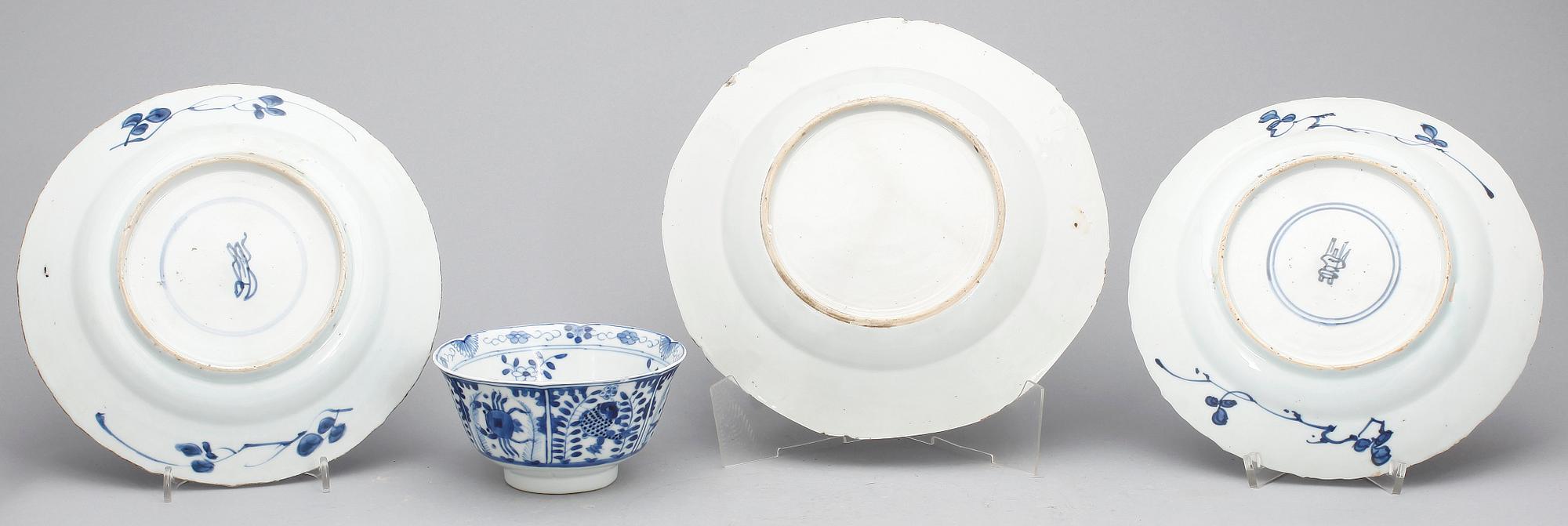 TALLRIKAR OCH SKÅL, 3+1st, porslin, Kina, Kangxi (1662-1722) resp kangxistil sent 1800-tal.