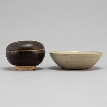 A ceramic bowl, Yuan dynasty, and a jar with cover, South East Asian, 14th century.