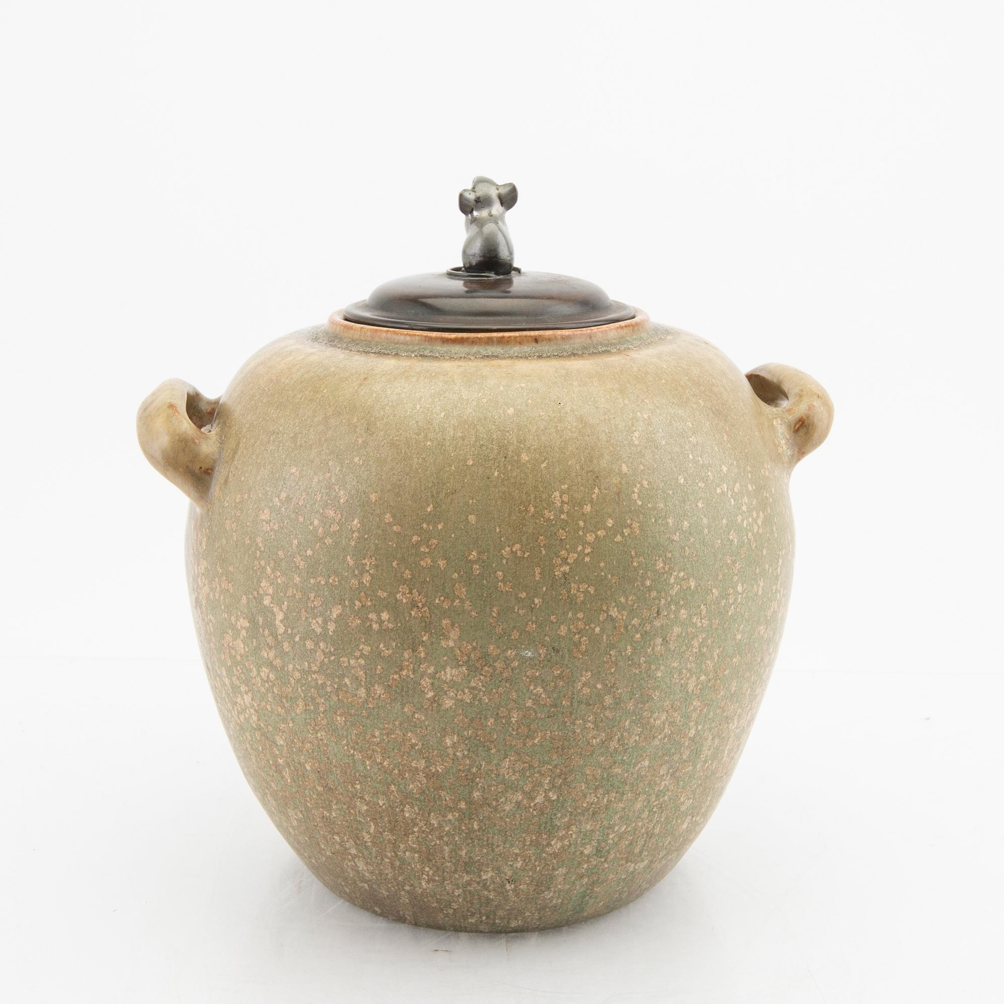 Patrick Nordström, a stoneware urn with bronze lid Royal Copenhagen dated 27-4 1922.