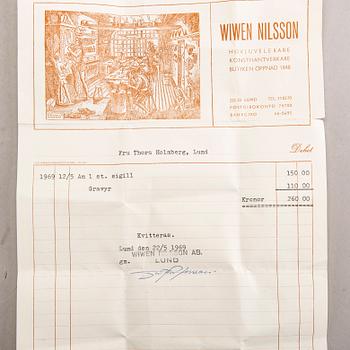 A Swedish 20th century sterling seal mark of Wiwen Nilsson Lund 1969.