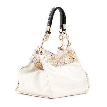 594. JIMMY CHOO, a white leather handbag with studs.