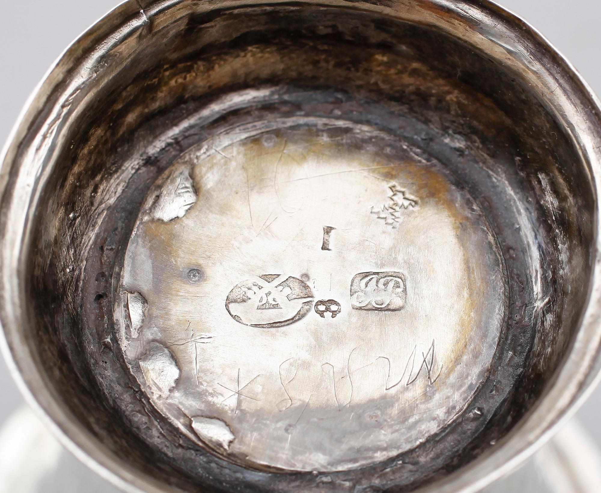 BÄGARE, silver, Johan Pettersen, Söderhamn 1767. Vikt ca 43 gram.