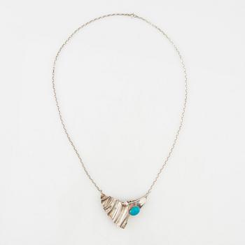 Necklace, ring and earrings of silver with turquoises, Avi Soffer Israel.