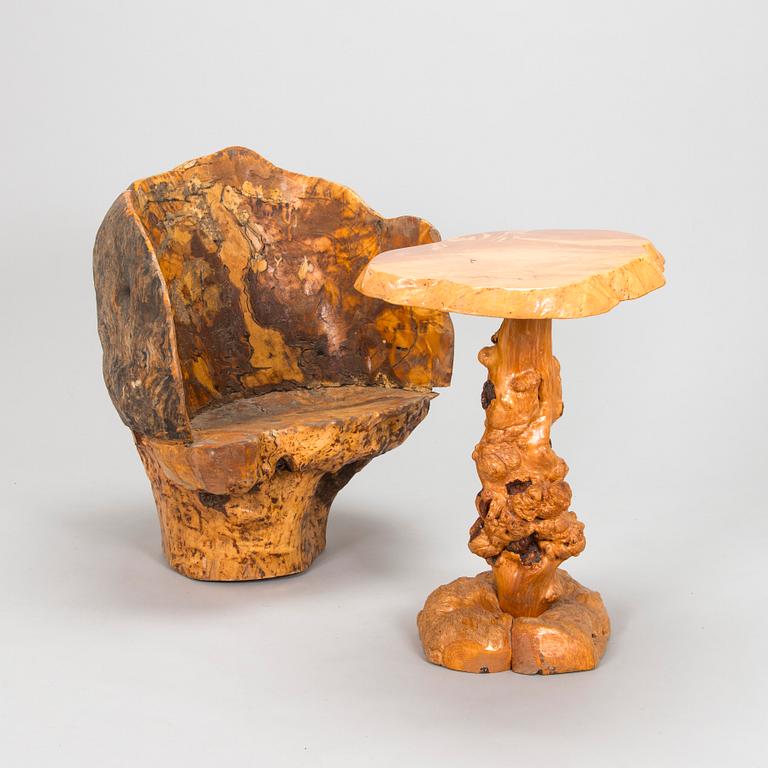 Nojatuoli ja pöytä 1960/1970-luku.