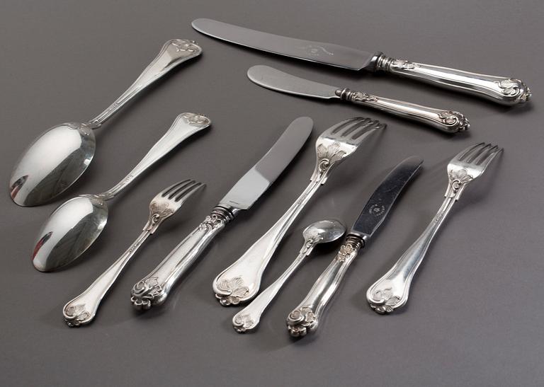 BESTICK, uppsättning för 12 personer, 112 delar, silver. Total vikt inkl stålblad ca 5480 g.
