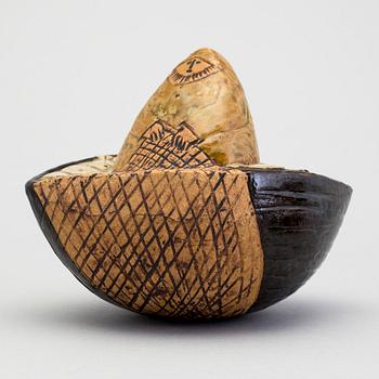 A stoneware sculpture "Fiskare" by Lisa Larson, Gustavsberg.