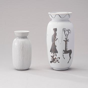 VASER, 2 st, keramik, Stig Lindberg, Gustavsberg, 1950-tal.