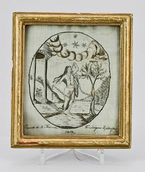 SIDENMÅLNING, empire. Bär sign Fredrique Kjöllerström 1813.