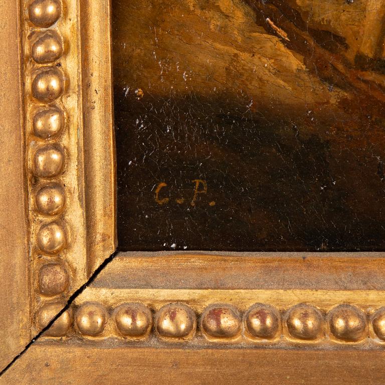 Unknown artist circa 1800, Landscape with wandering figures.