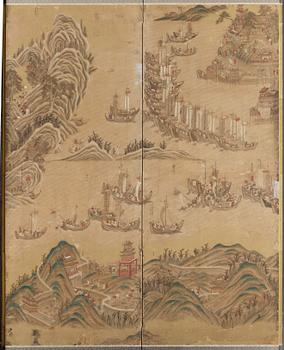 A six fold screen, anonymous Japanese artist, probably 17th Century.