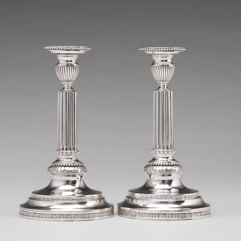 A pair of 18th century silver candlesticks, mark of Simson Ryberg, Stockholm 1787.