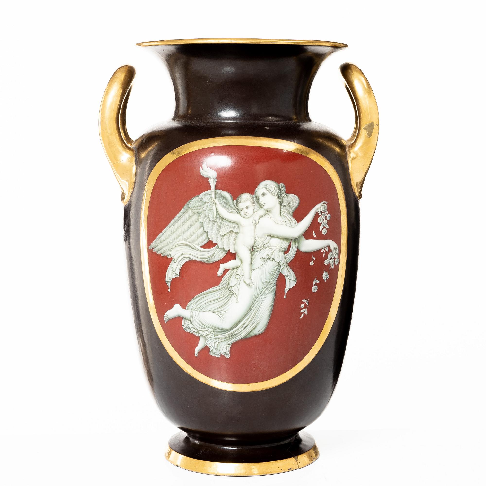 A large Swedish porcelain urn, Gustavsberg, 1866.