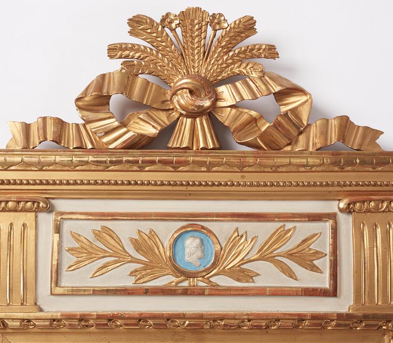 A giltwood Gustavian mirror, Stockholm, late 18th Century.