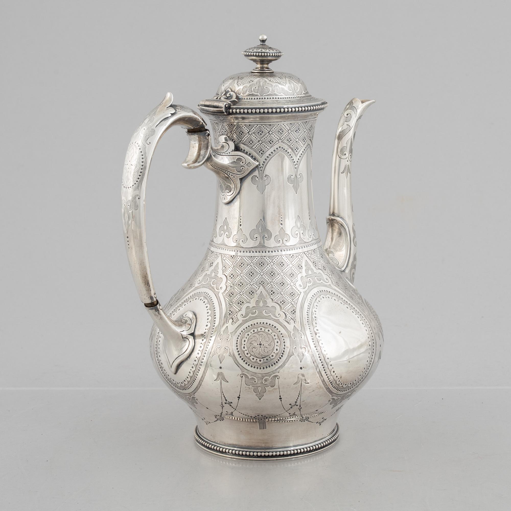 Edward & John Barnard, a sterling silver coffee pot, London, England 1862.