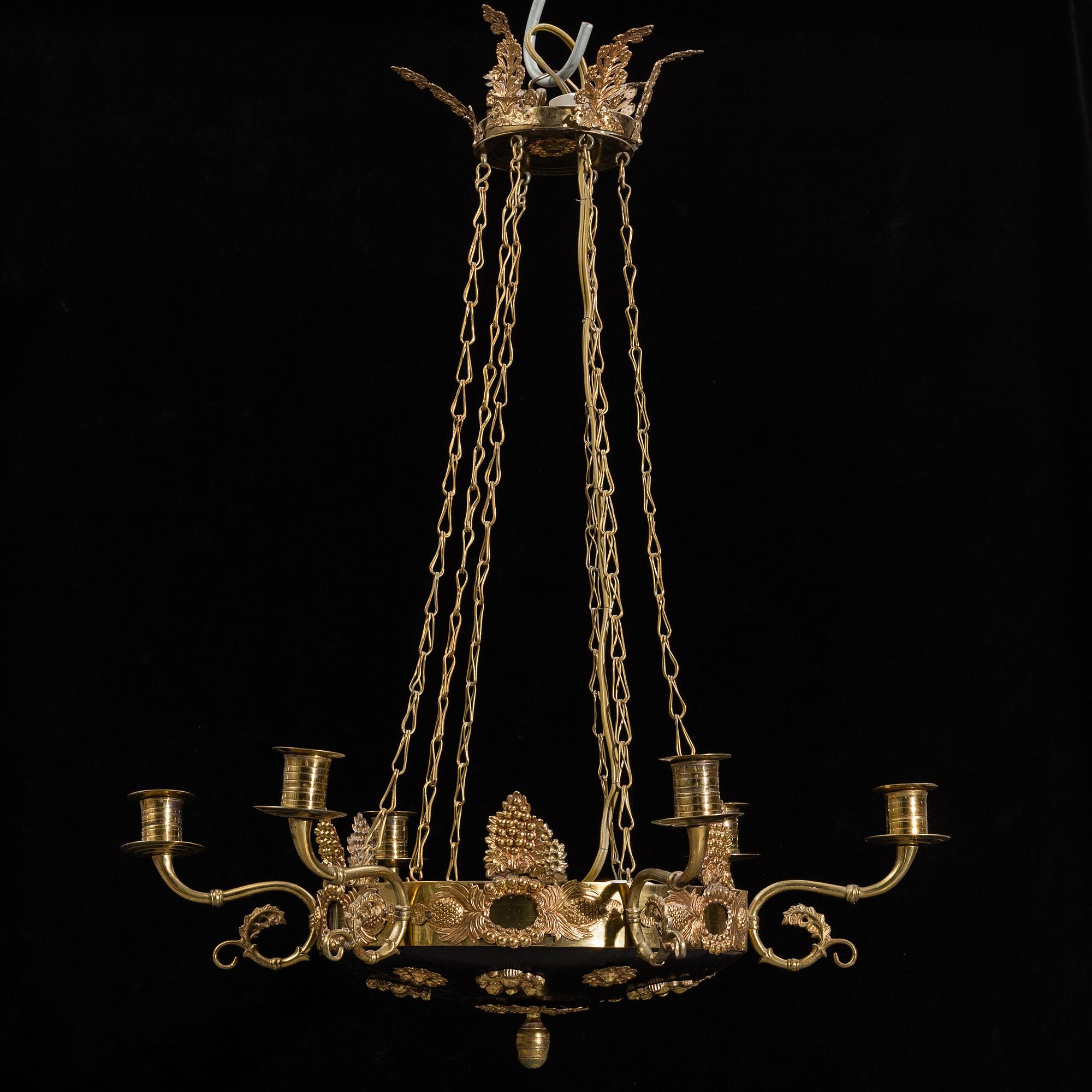 An Empire-style six-light hanging lamp, 20th ct.