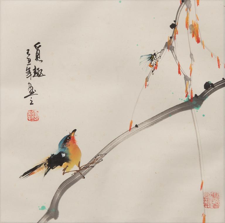 Unidentified artists, three Chinese paintings, around 2000.