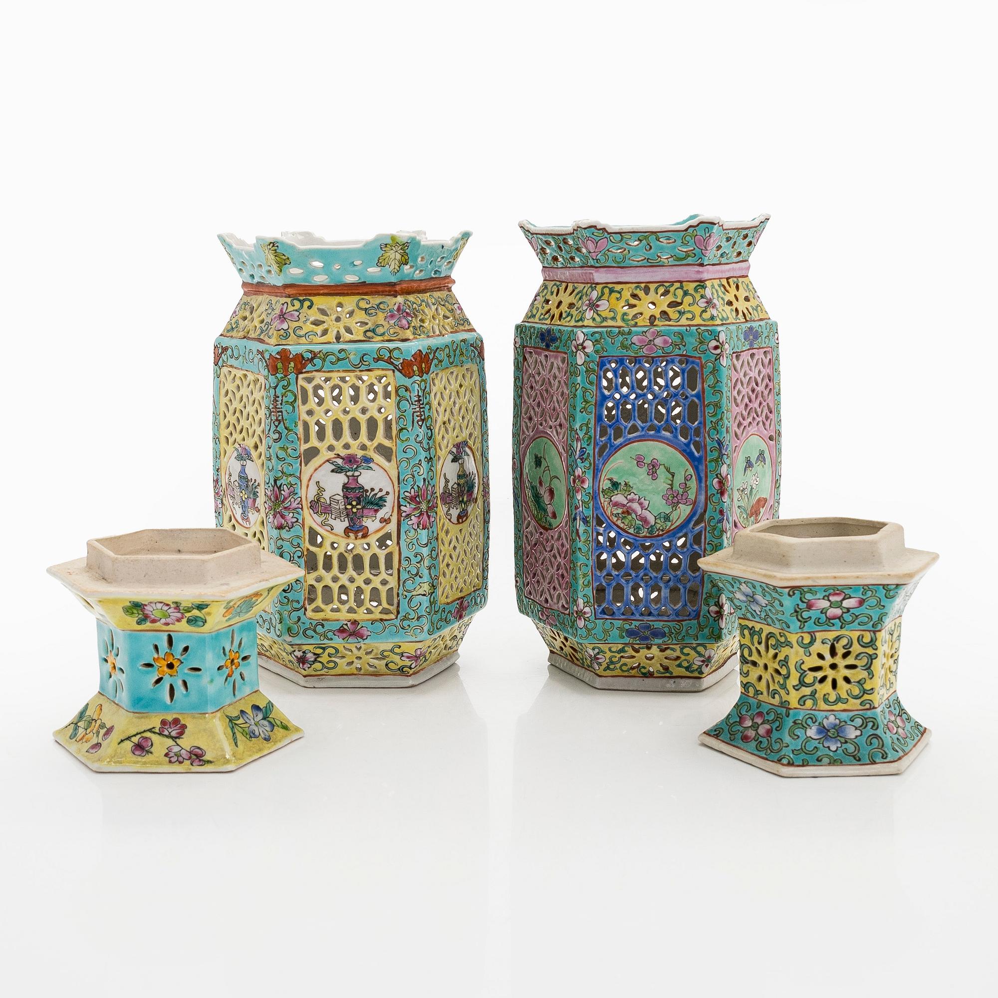 Two Chinese mid-20th-century porcelain lanterns.