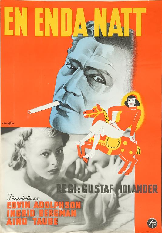 FILMAFFISCH, litografiskt tryck, "En enda natt", Håkansson, 1939.